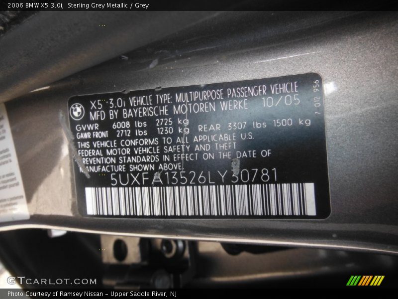 Sterling Grey Metallic / Grey 2006 BMW X5 3.0i