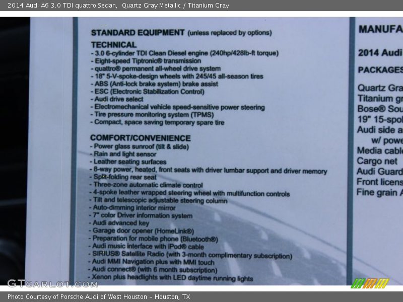 Quartz Gray Metallic / Titanium Gray 2014 Audi A6 3.0 TDI quattro Sedan