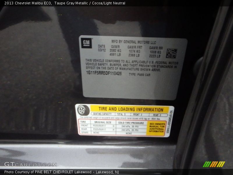 Taupe Gray Metallic / Cocoa/Light Neutral 2013 Chevrolet Malibu ECO