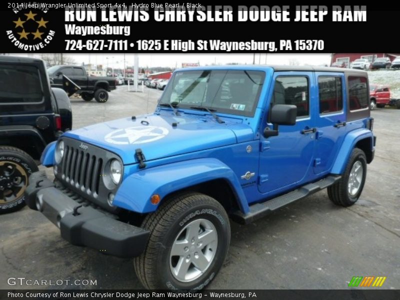 Hydro Blue Pearl / Black 2014 Jeep Wrangler Unlimited Sport 4x4