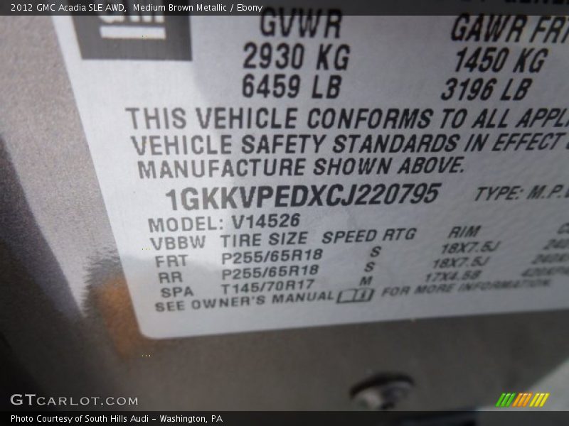 Medium Brown Metallic / Ebony 2012 GMC Acadia SLE AWD