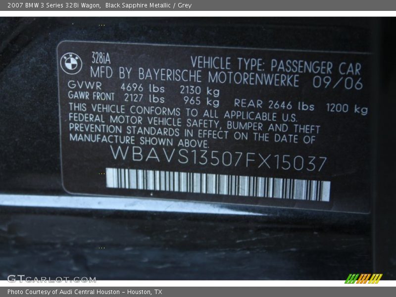 Black Sapphire Metallic / Grey 2007 BMW 3 Series 328i Wagon