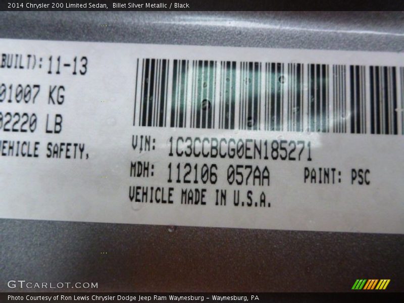 Billet Silver Metallic / Black 2014 Chrysler 200 Limited Sedan
