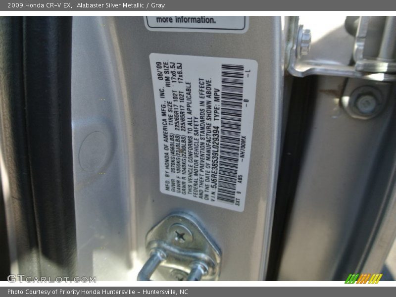 Alabaster Silver Metallic / Gray 2009 Honda CR-V EX