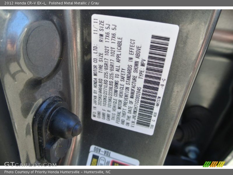 Polished Metal Metallic / Gray 2012 Honda CR-V EX-L