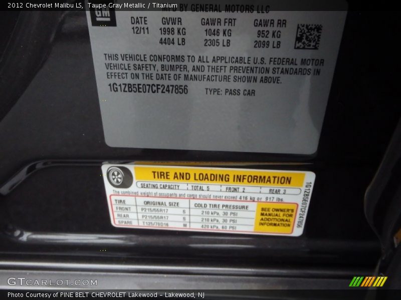 Taupe Gray Metallic / Titanium 2012 Chevrolet Malibu LS