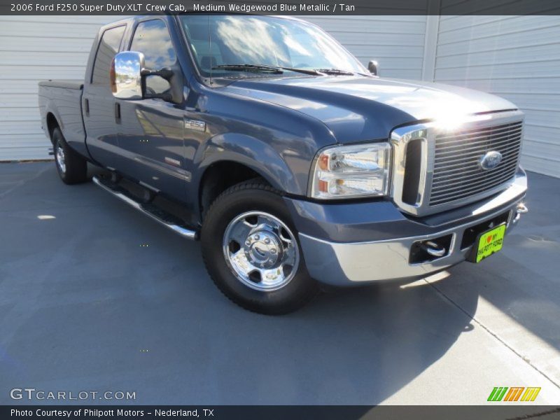 Medium Wedgewood Blue Metallic / Tan 2006 Ford F250 Super Duty XLT Crew Cab