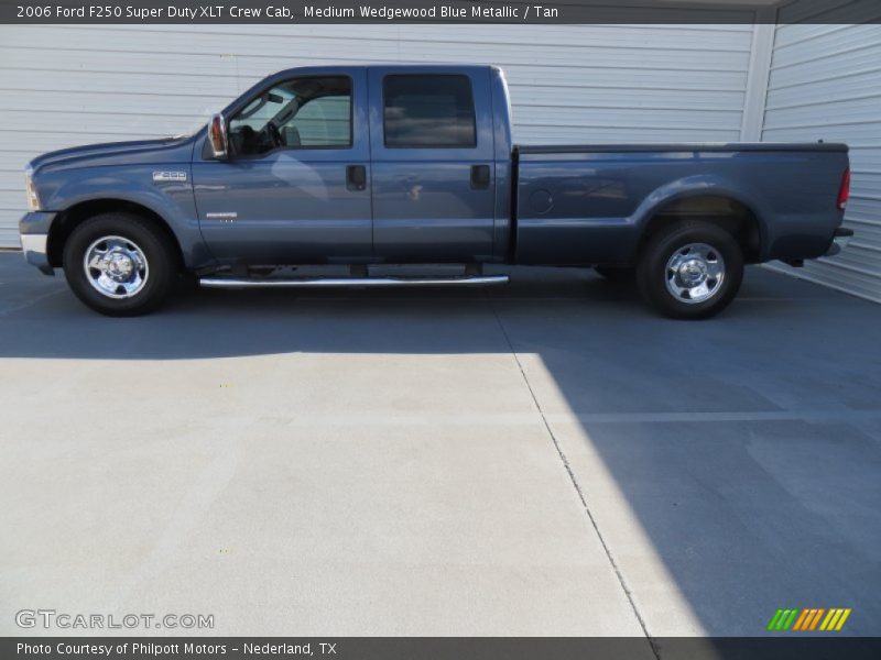 Medium Wedgewood Blue Metallic / Tan 2006 Ford F250 Super Duty XLT Crew Cab