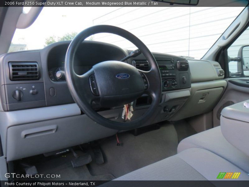 Medium Wedgewood Blue Metallic / Tan 2006 Ford F250 Super Duty XLT Crew Cab