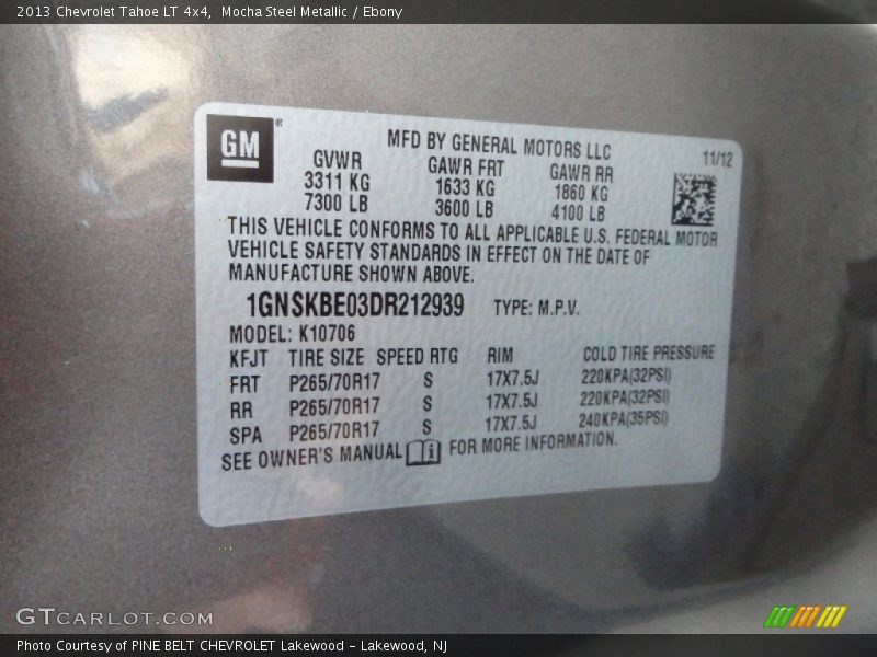 Mocha Steel Metallic / Ebony 2013 Chevrolet Tahoe LT 4x4