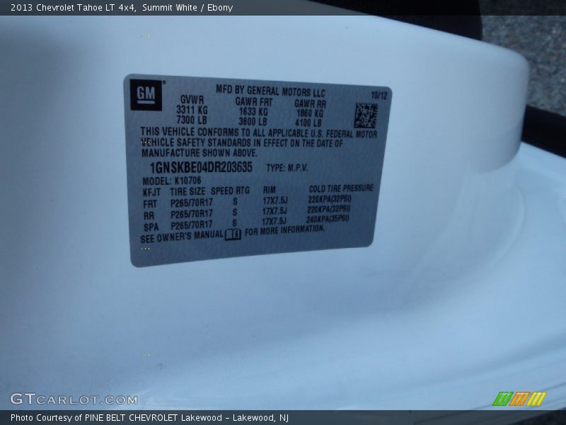 Summit White / Ebony 2013 Chevrolet Tahoe LT 4x4