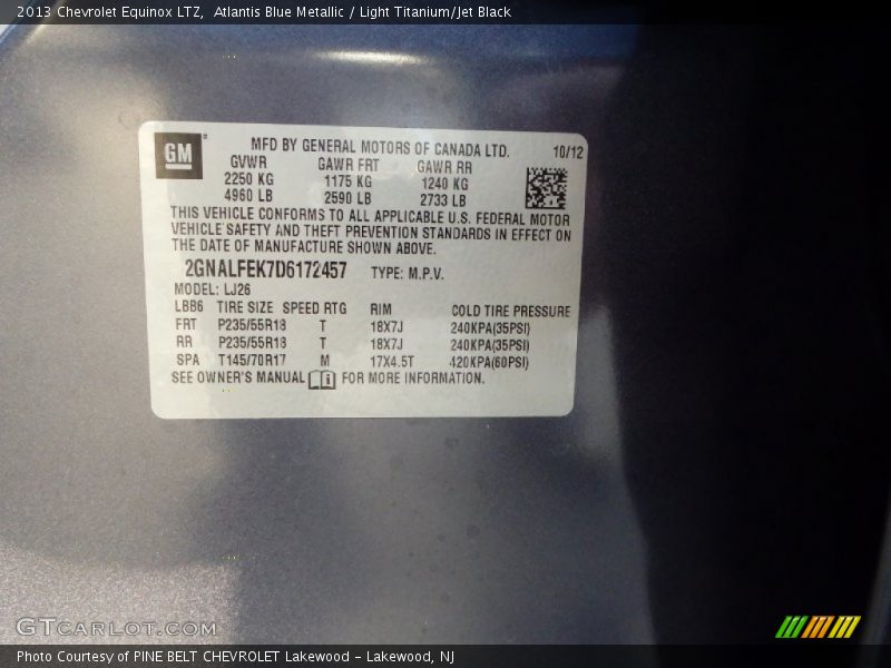Atlantis Blue Metallic / Light Titanium/Jet Black 2013 Chevrolet Equinox LTZ
