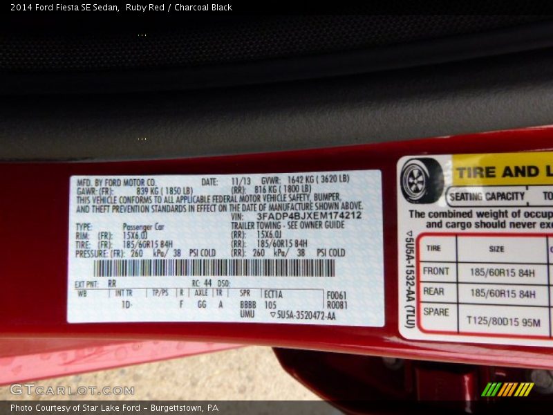 Ruby Red / Charcoal Black 2014 Ford Fiesta SE Sedan