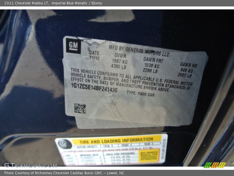 Imperial Blue Metallic / Ebony 2011 Chevrolet Malibu LT