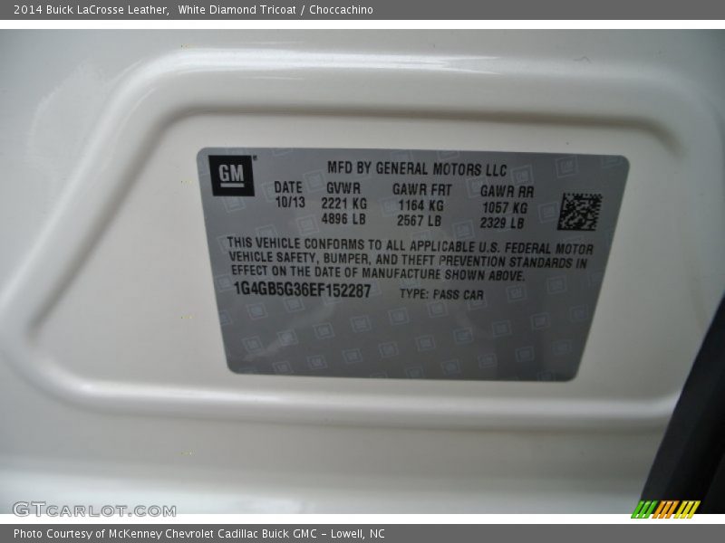 White Diamond Tricoat / Choccachino 2014 Buick LaCrosse Leather