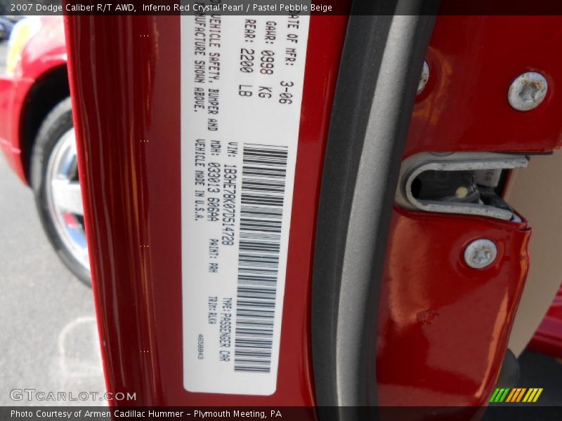 Inferno Red Crystal Pearl / Pastel Pebble Beige 2007 Dodge Caliber R/T AWD