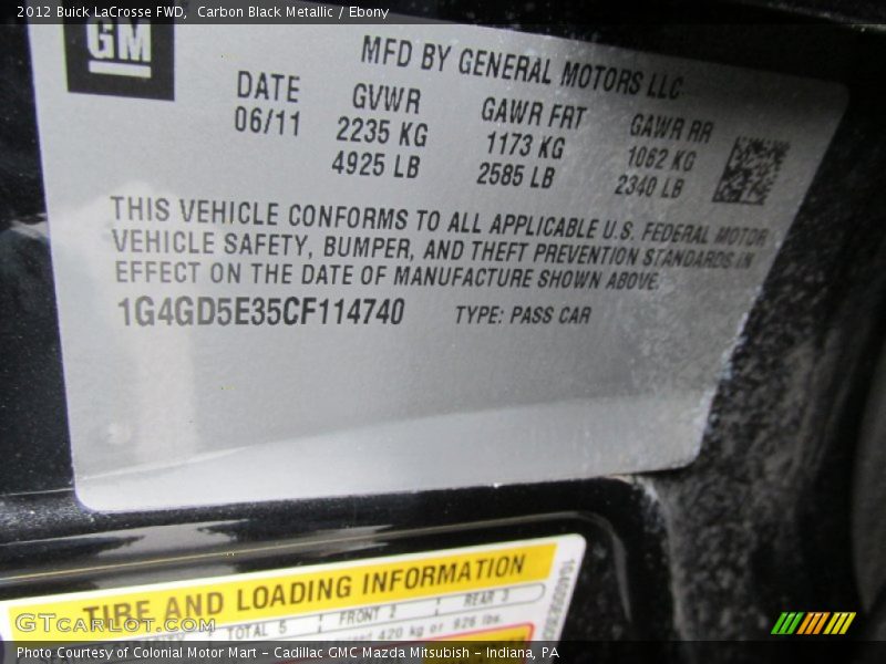 Carbon Black Metallic / Ebony 2012 Buick LaCrosse FWD