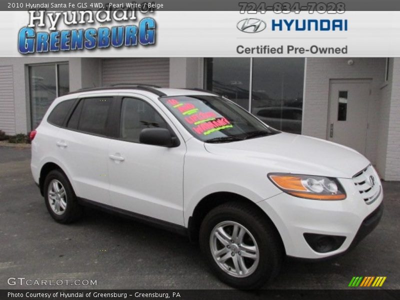Pearl White / Beige 2010 Hyundai Santa Fe GLS 4WD
