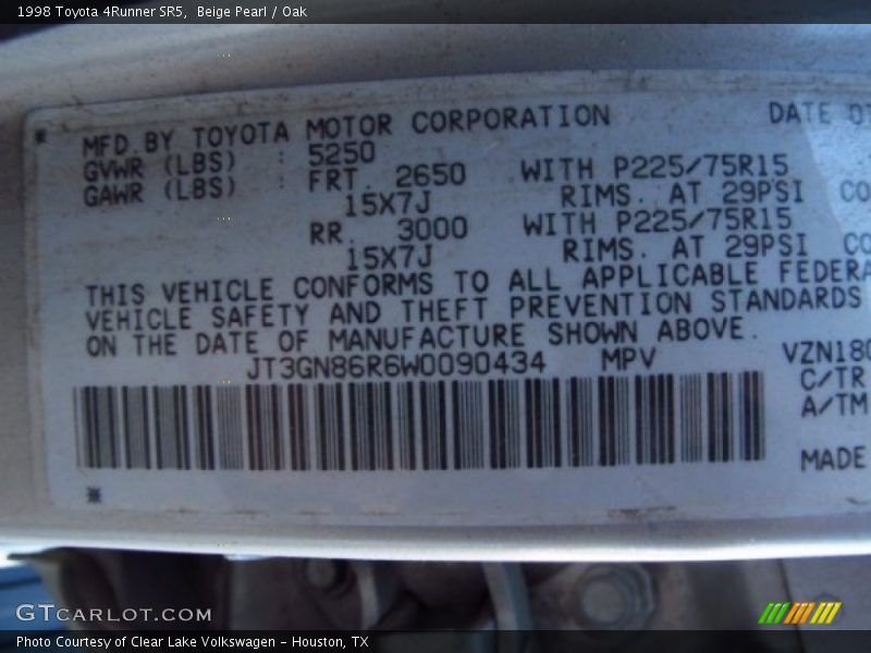Beige Pearl / Oak 1998 Toyota 4Runner SR5