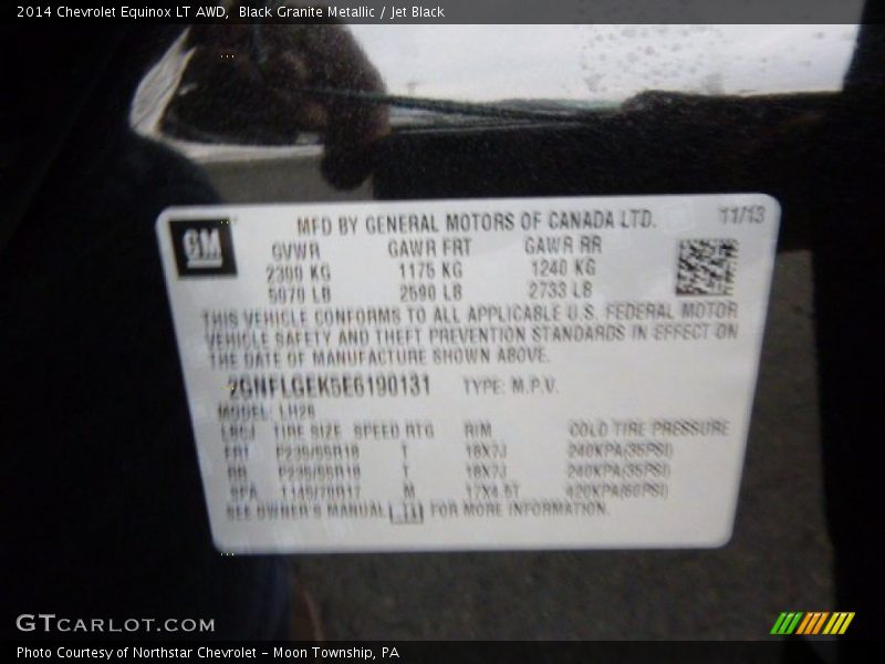 Black Granite Metallic / Jet Black 2014 Chevrolet Equinox LT AWD