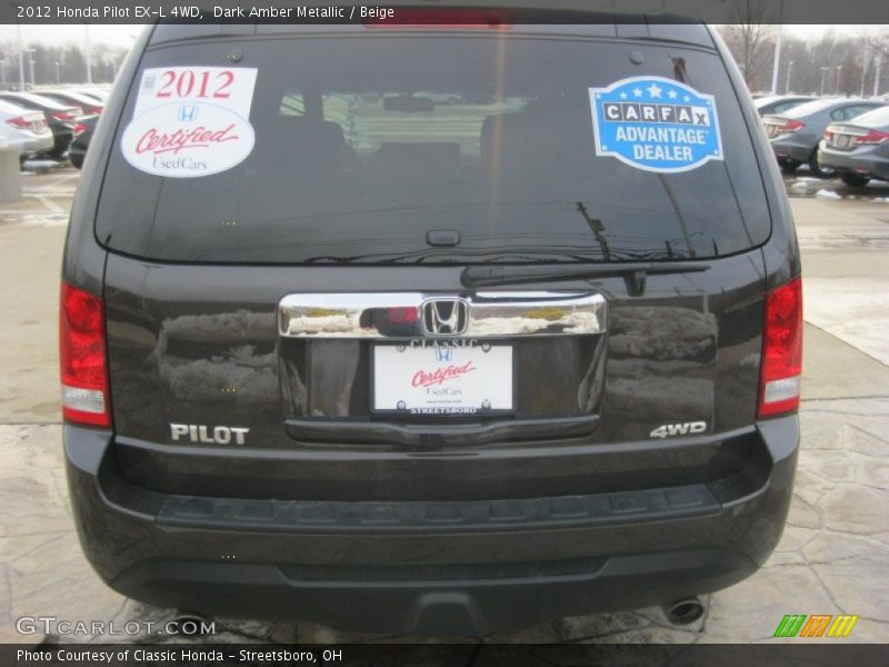 Dark Amber Metallic / Beige 2012 Honda Pilot EX-L 4WD