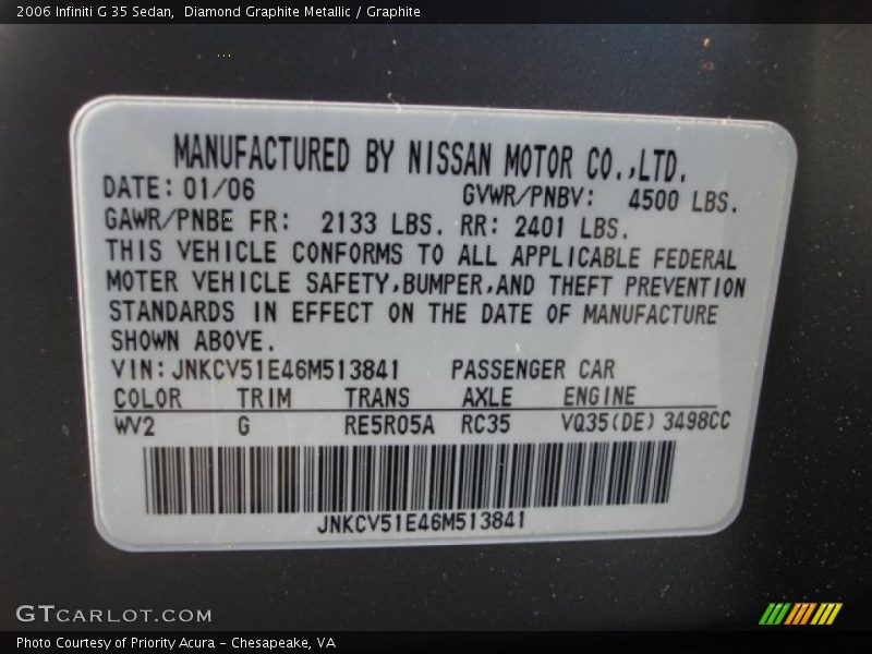 Diamond Graphite Metallic / Graphite 2006 Infiniti G 35 Sedan