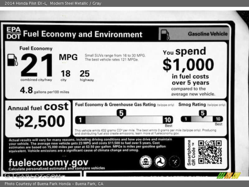 Modern Steel Metallic / Gray 2014 Honda Pilot EX-L