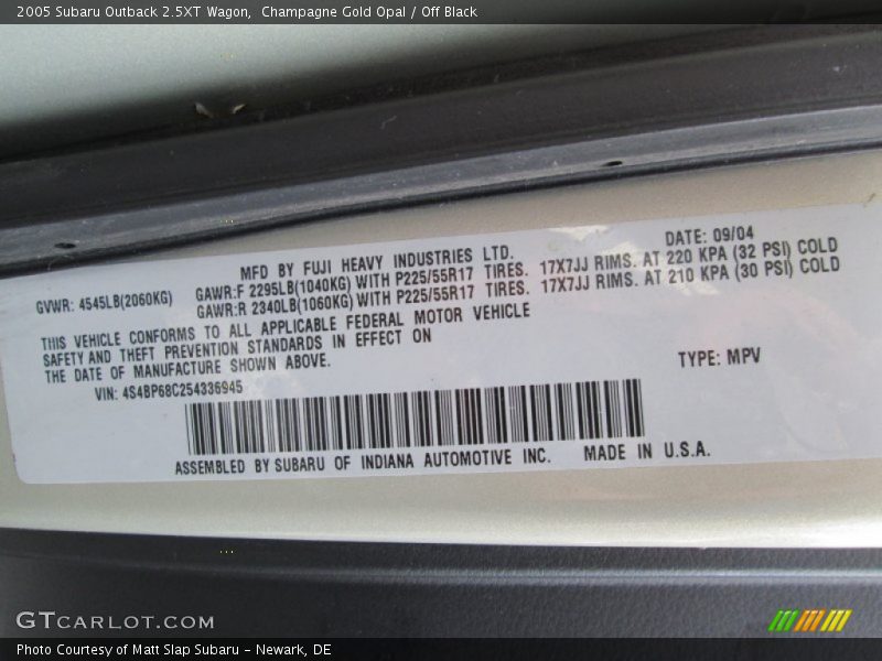 Champagne Gold Opal / Off Black 2005 Subaru Outback 2.5XT Wagon