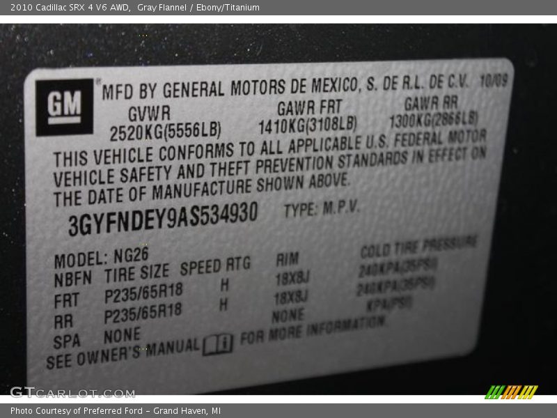 Gray Flannel / Ebony/Titanium 2010 Cadillac SRX 4 V6 AWD
