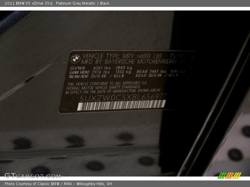 Platinum Gray Metallic / Black 2011 BMW X5 xDrive 35d