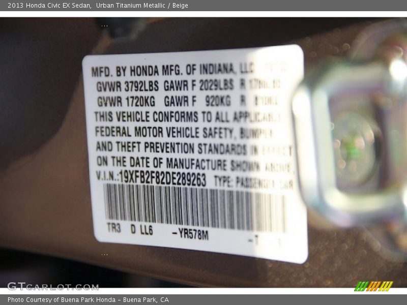 Urban Titanium Metallic / Beige 2013 Honda Civic EX Sedan