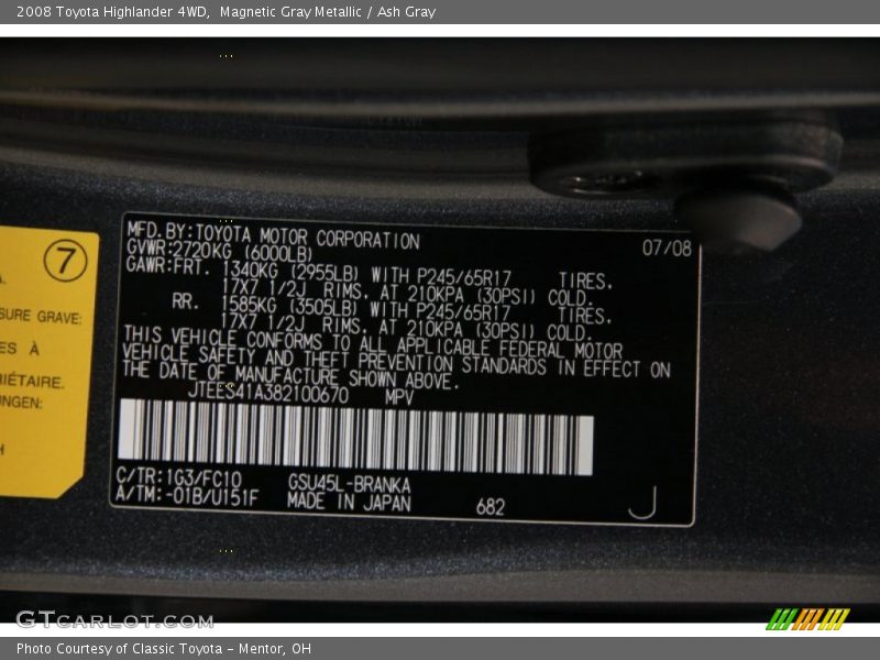 Magnetic Gray Metallic / Ash Gray 2008 Toyota Highlander 4WD