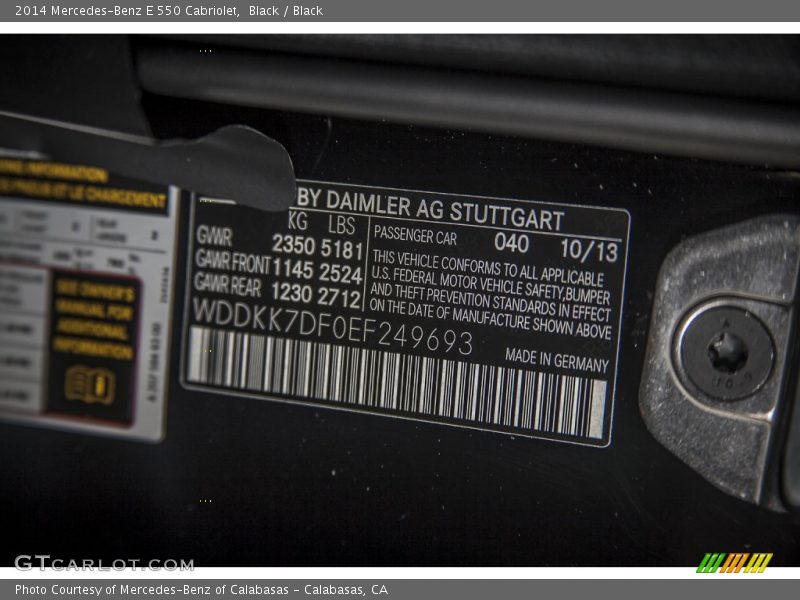 2014 E 550 Cabriolet Black Color Code 040