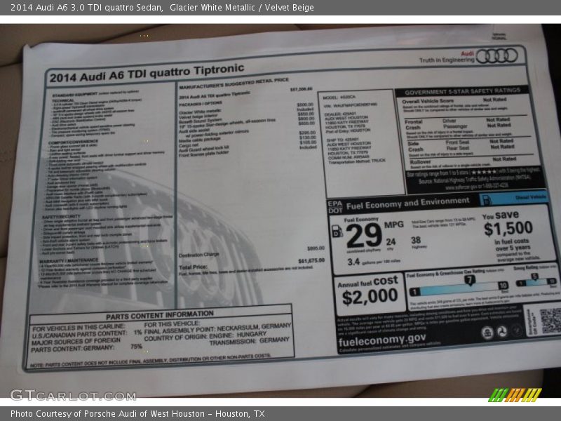 Glacier White Metallic / Velvet Beige 2014 Audi A6 3.0 TDI quattro Sedan