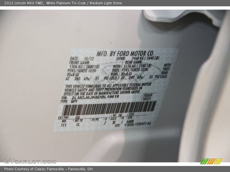 White Platinum Tri-Coat / Medium Light Stone 2013 Lincoln MKX FWD