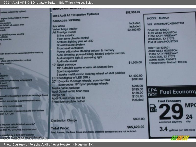  2014 A6 3.0 TDI quattro Sedan Window Sticker