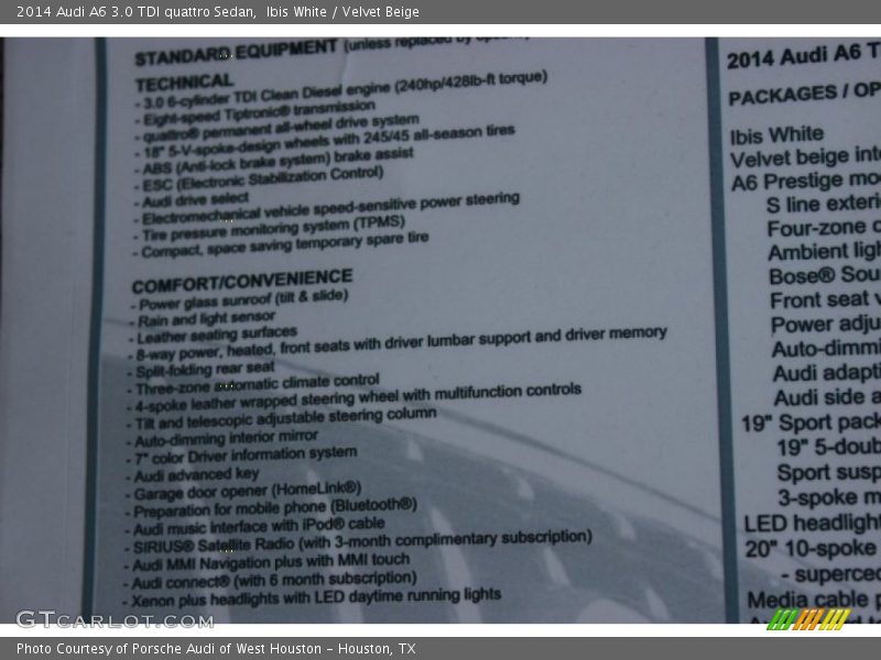  2014 A6 3.0 TDI quattro Sedan Window Sticker