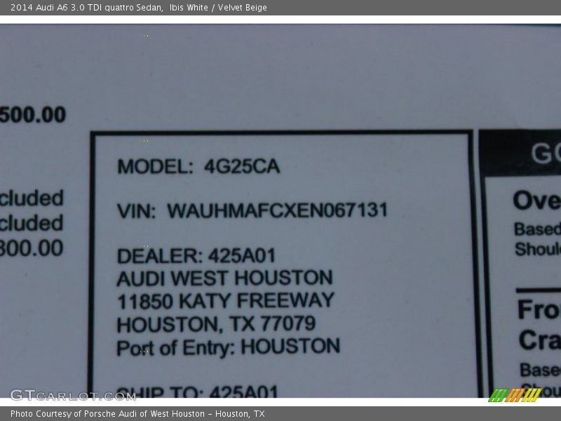  2014 A6 3.0 TDI quattro Sedan Window Sticker