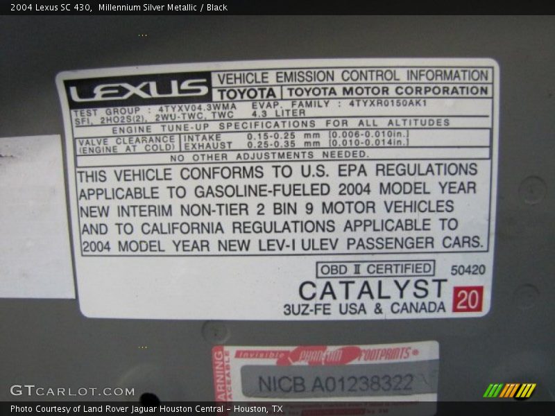 Millennium Silver Metallic / Black 2004 Lexus SC 430