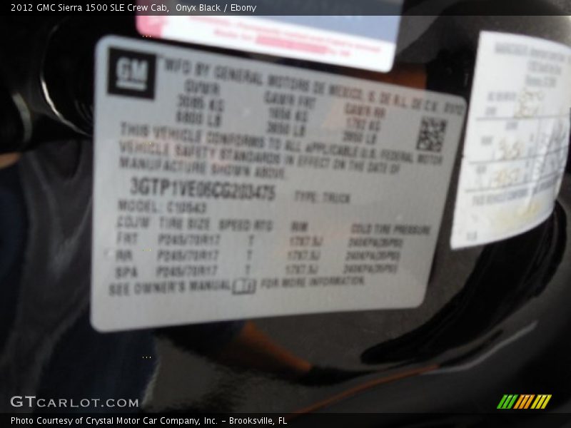 Onyx Black / Ebony 2012 GMC Sierra 1500 SLE Crew Cab