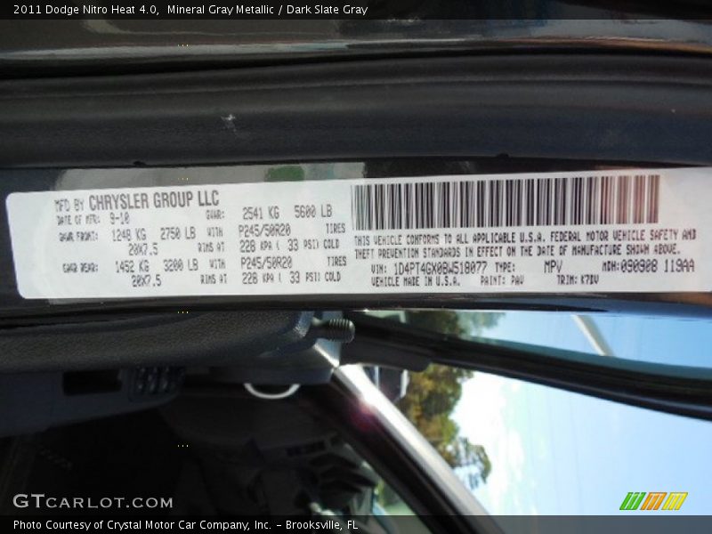 Mineral Gray Metallic / Dark Slate Gray 2011 Dodge Nitro Heat 4.0