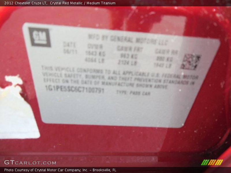 Crystal Red Metallic / Medium Titanium 2012 Chevrolet Cruze LT