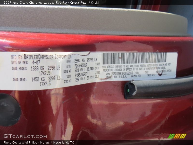Red Rock Crystal Pearl / Khaki 2007 Jeep Grand Cherokee Laredo