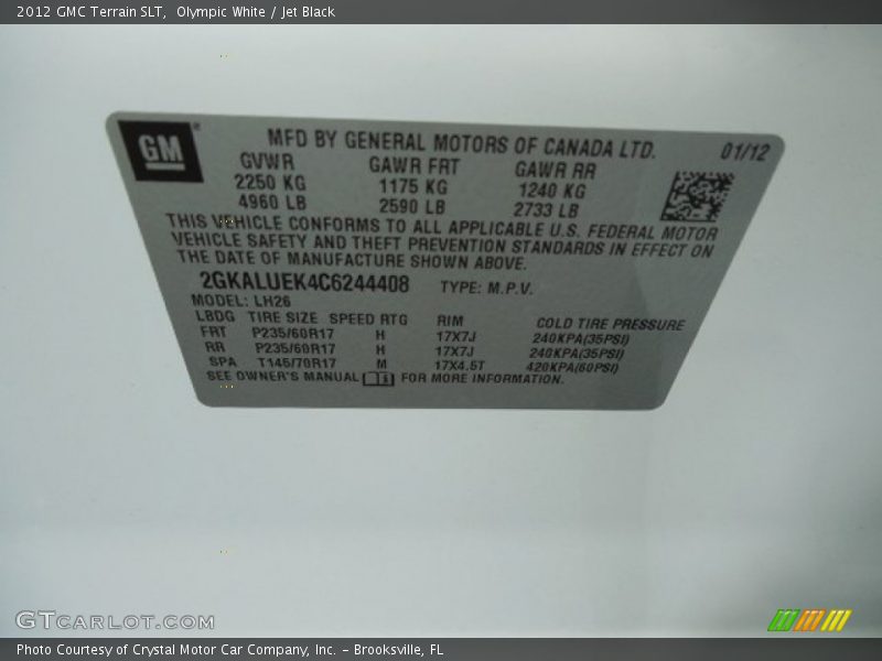 Olympic White / Jet Black 2012 GMC Terrain SLT