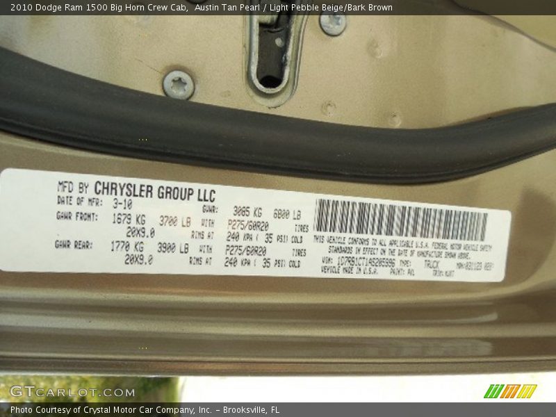 Austin Tan Pearl / Light Pebble Beige/Bark Brown 2010 Dodge Ram 1500 Big Horn Crew Cab