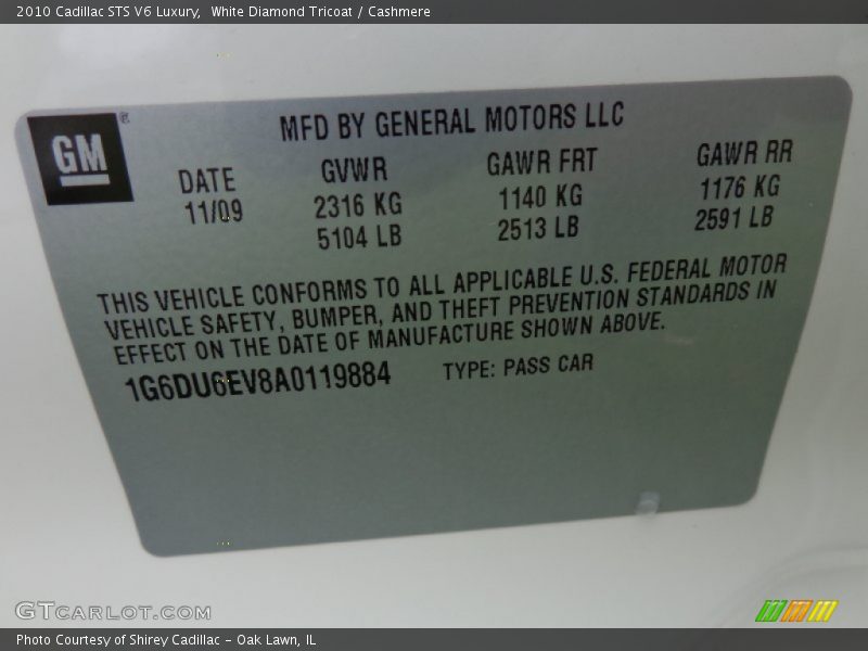 White Diamond Tricoat / Cashmere 2010 Cadillac STS V6 Luxury