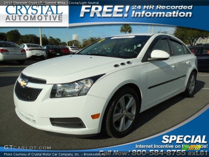 Summit White / Cocoa/Light Neutral 2012 Chevrolet Cruze LT