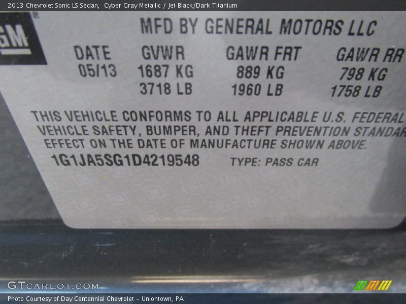 Cyber Gray Metallic / Jet Black/Dark Titanium 2013 Chevrolet Sonic LS Sedan