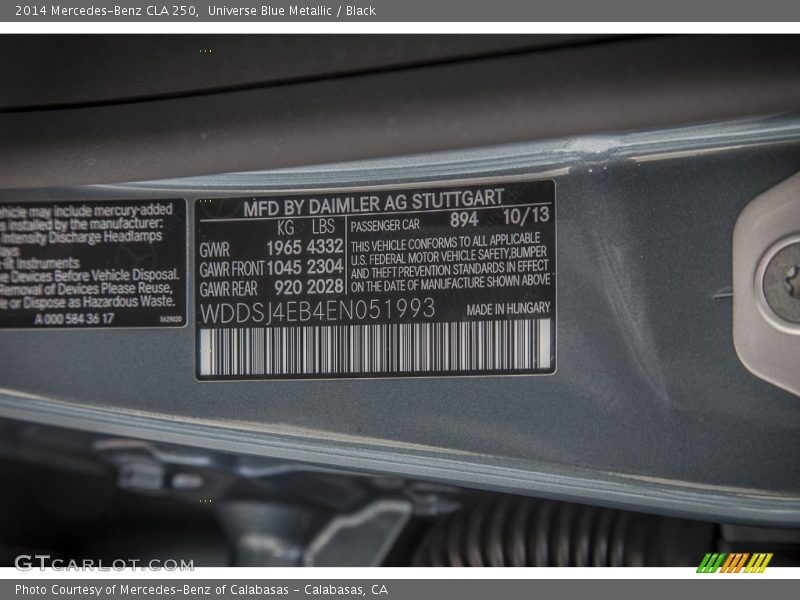 Universe Blue Metallic / Black 2014 Mercedes-Benz CLA 250