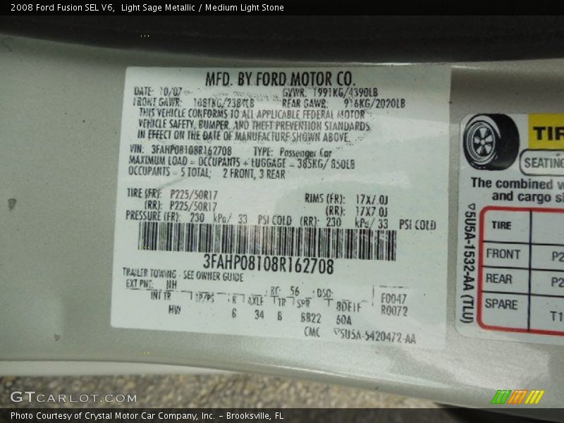 Light Sage Metallic / Medium Light Stone 2008 Ford Fusion SEL V6